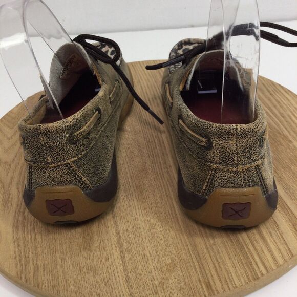 Twisted X Womens Leather Leopard Western Driving Moccasins Shoes Brown Size 7.5M - Picture 3 of 11